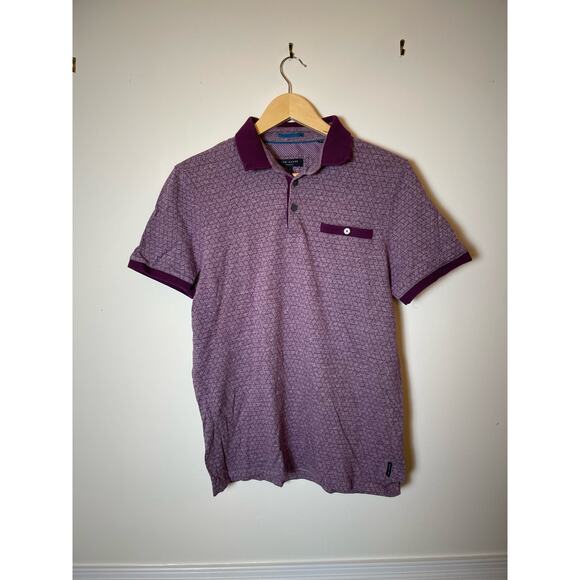 Ted Baker Geometric Print Polo Purple Preppy Quiet Luxury 4 - Picture 1 of 7